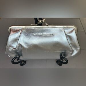 Lauren Merkin Silver Metallic Frame Clutch Vintage Style